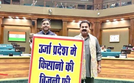 सदन में गूंजा किसानों को मुफ्त बिजली देने का मुद्दा, बैनर लेकर वेल में पहुंचे विधायक.......