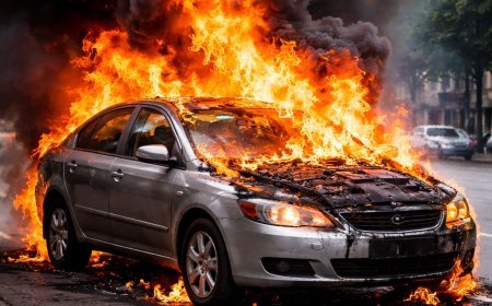 सड़क किनारे खड़ी कार में लगी भीषण आग, मचा हड़कंप.