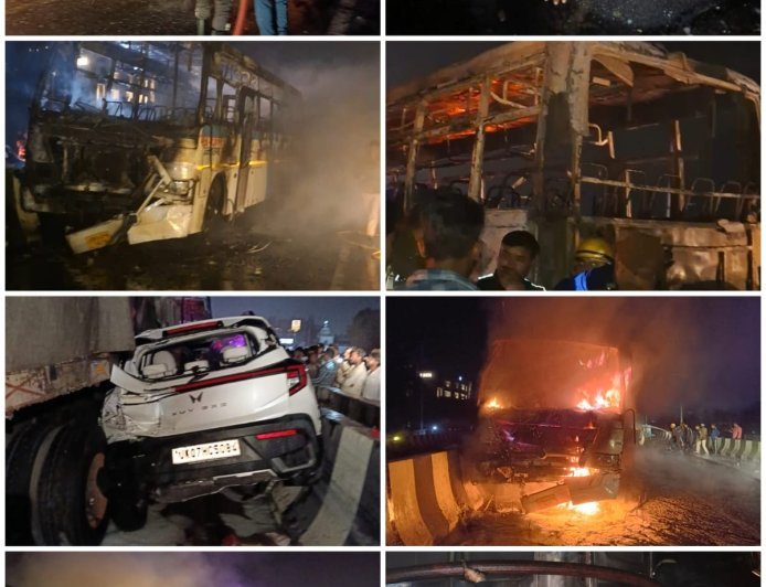 मोतीचूर फ्लाईओवर पर भीषण सड़क हादसा, पांच वाहनों में टक्कर के बाद लगी आग, एक महिला की दर्दनाक मौत...
