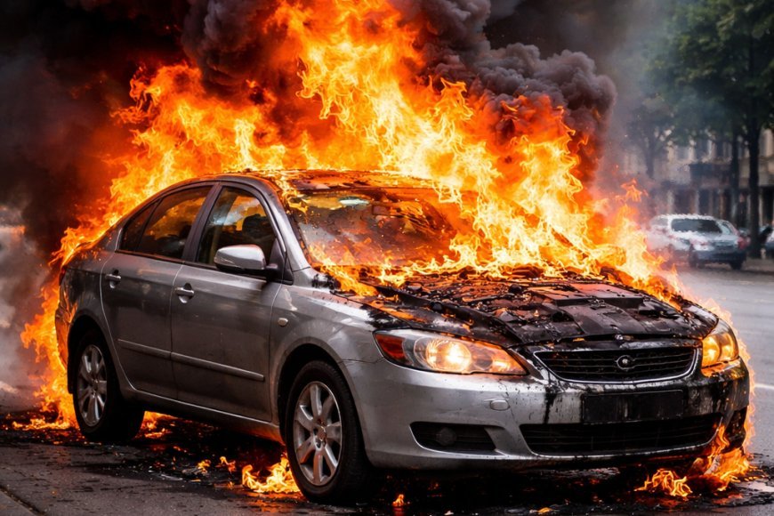 सड़क किनारे खड़ी कार में लगी भीषण आग, मचा हड़कंप.