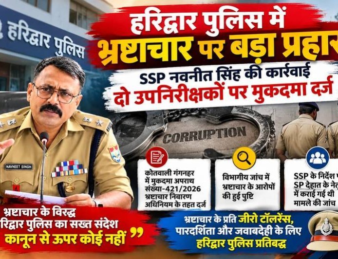 हरिद्वार पुलिस में भ्रष्टाचार पर SSP नवनीत सिंह का बड़ा एक्शन, दो उपनिरीक्षकों के खिलाफ मुकदमा दर्ज